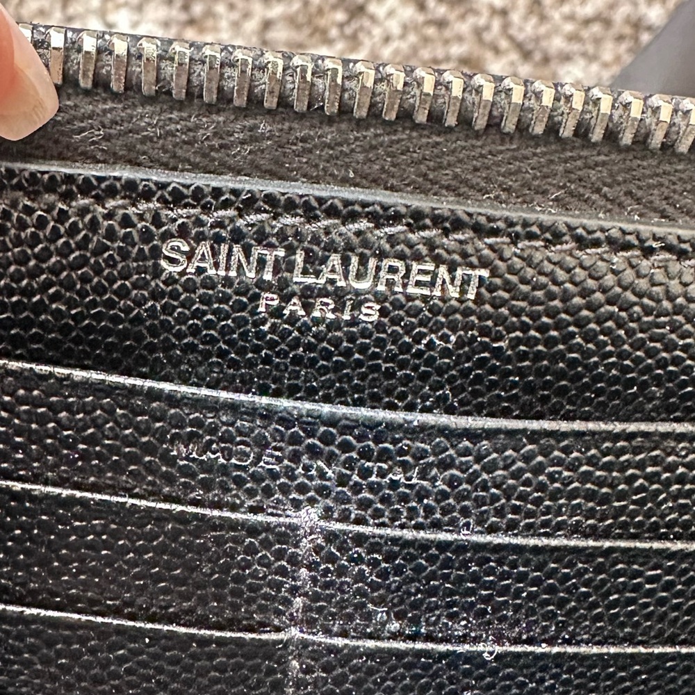 Authentic Saint Laurent Studded Zip Around Wallet Grain de Poudre Black Silver - Picture 12 of 14